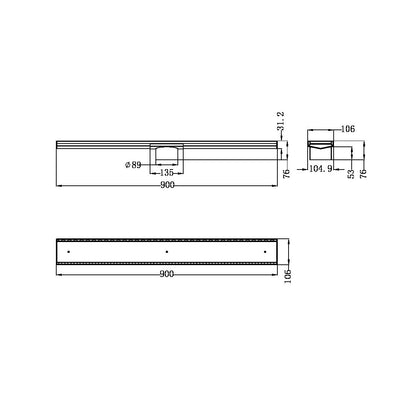 Nero Tile Insert V Channel Floor Grate 89mm Outlet With Hole Saw Gun Metal - Sydney Home Centre