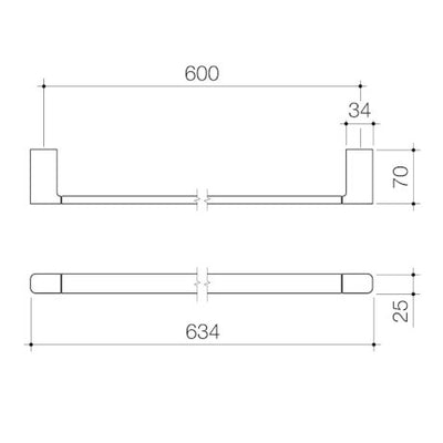 Caroma Luna Single Towel Rail 630mm Brushed Nickel - Sydney Home Centre