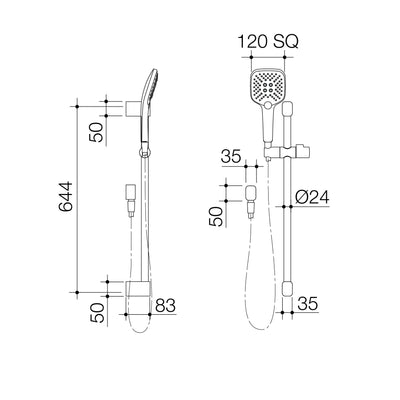 Caroma Luna Multi Function Rail Shower Brushed Brass - Sydney Home Centre