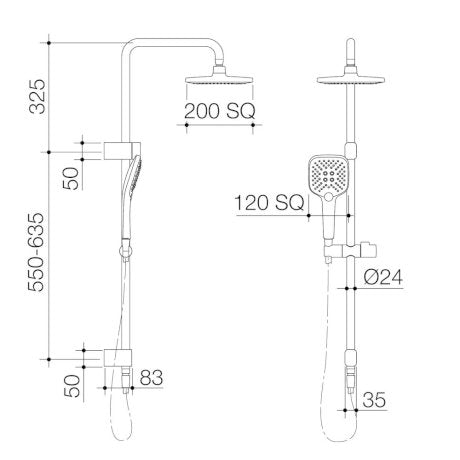 Caroma Luna Multifunction Rail Shower with Overhead Brushed Brass - Sydney Home Centre