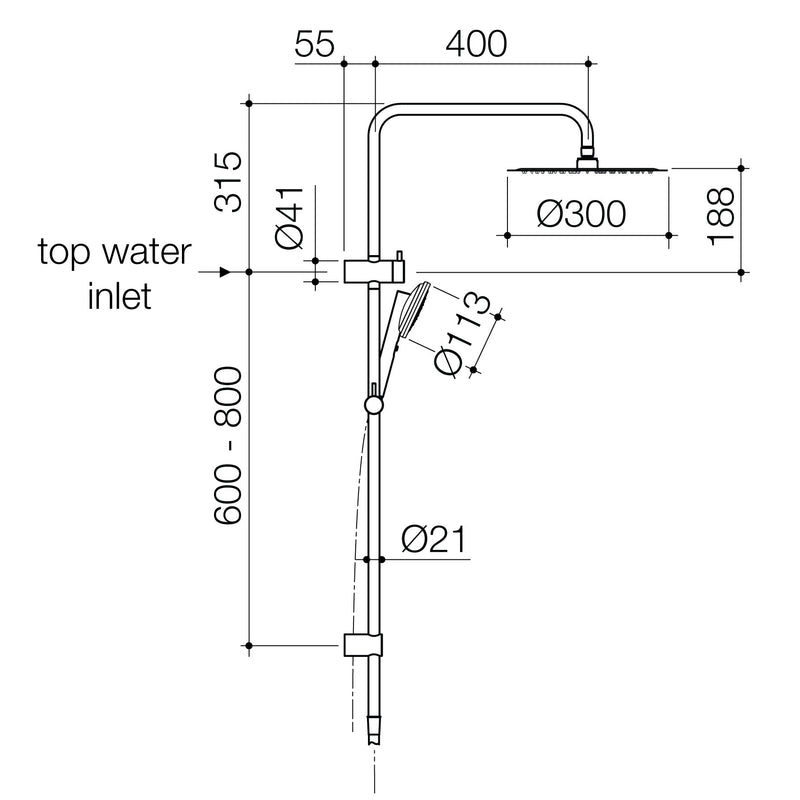 Caroma Urbane II Rail Shower with 300mm Overhead Brushed Brass - Sydney Home Centre