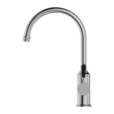 Nero York Kitchen Mixer Goosneck Spout With Black Porcelain Lever Chrome - Sydney Home Centre