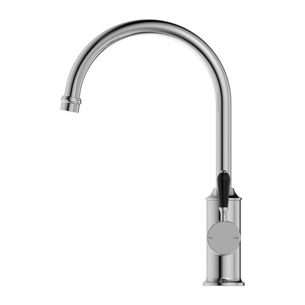 Nero York Kitchen Mixer Goosneck Spout With Black Porcelain Lever Chrome - Sydney Home Centre