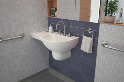 Caroma Care 700 Wall Basin with Left Hand Shelf No Tap Hole White with GermGard® - Sydney Home Centre