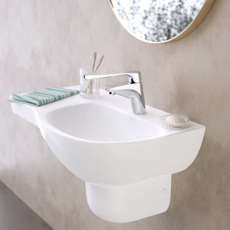 Caroma Care 700 Wall Basin with Left Hand Shelf No Tap Hole White with GermGard® - Sydney Home Centre