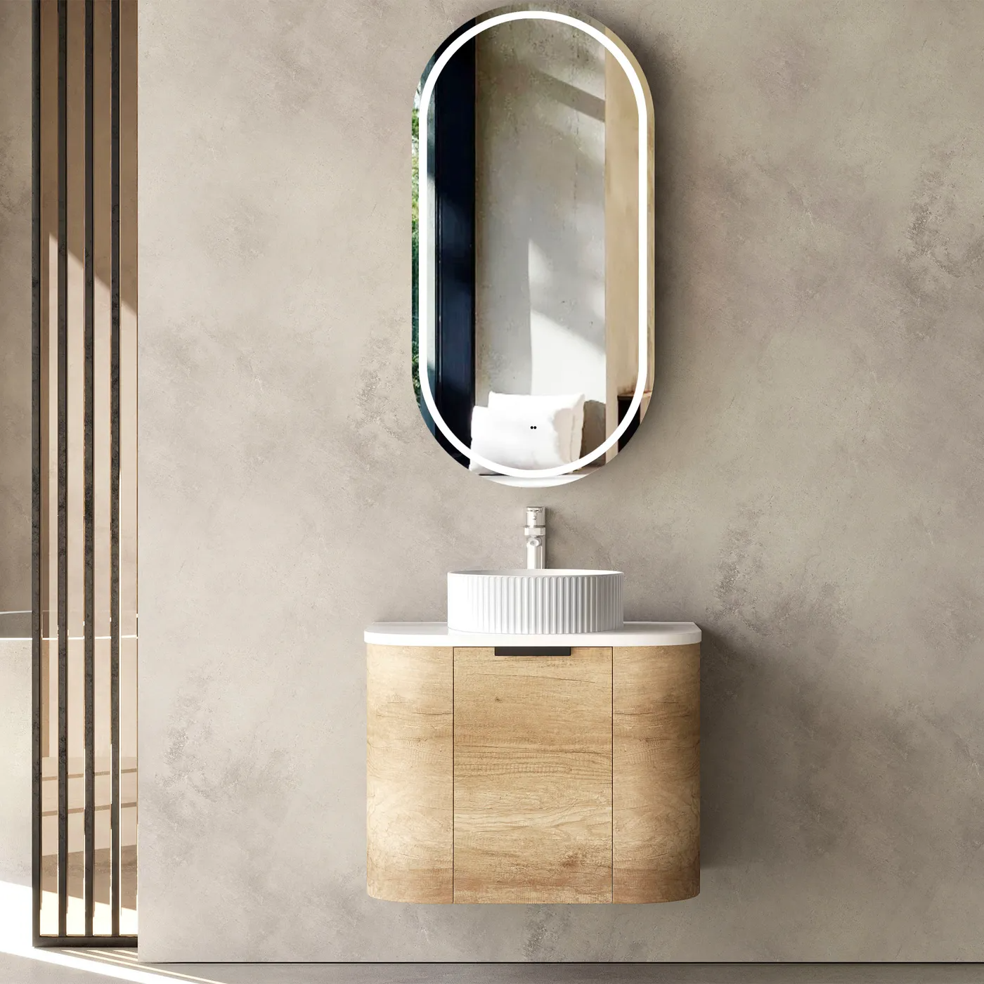 Otti Bondi 600mm Curve Vanity Natural Oak (Cabinet Only) - Sydney Home Centre