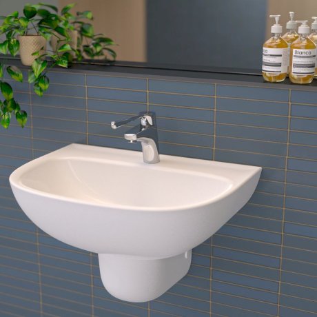 Caroma Care 600 Wall Basin No Tap Hole White with GermGard® - Sydney Home Centre