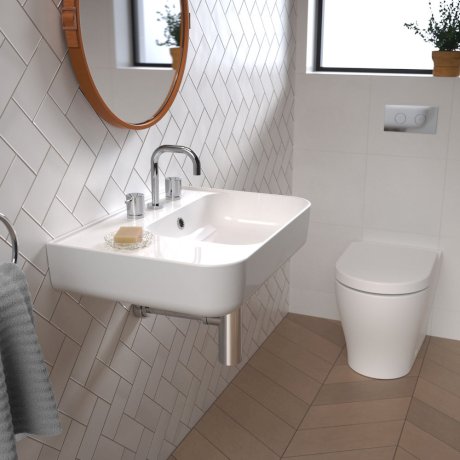 Caroma Tribute Rectangle 600mm Left Hand Shelf Wall Basin 3 Tap Hole With Overflow - Sydney Home Centre