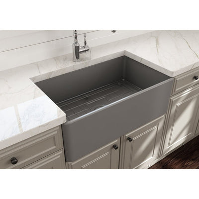 Poseidon Quartz Farmhouse Single Bowl 838mm Kitchen Sink Matte Grey - Sydney Home Centre