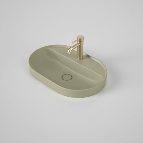 Caroma Liano II 600mm Pill Inset Basin with Tap Landing (1 Tap Hole) Matte Green (Special Order) - Sydney Home Centre
