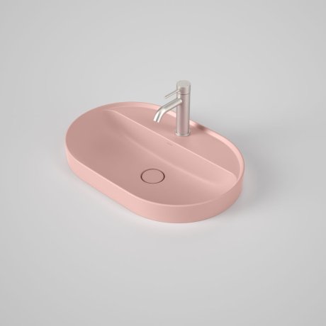 Caroma Liano II 600mm Pill Inset Basin with Tap Landing (1 Tap Hole) Matte Pink (Special Order) - Sydney Home Centre