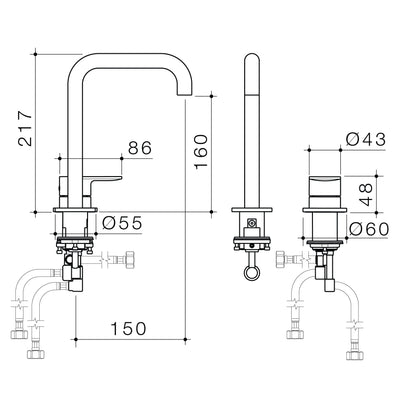 Caroma Urbane II Hob Basin Mixer Set 150mm Brushed Nickel - Sydney Home Centre