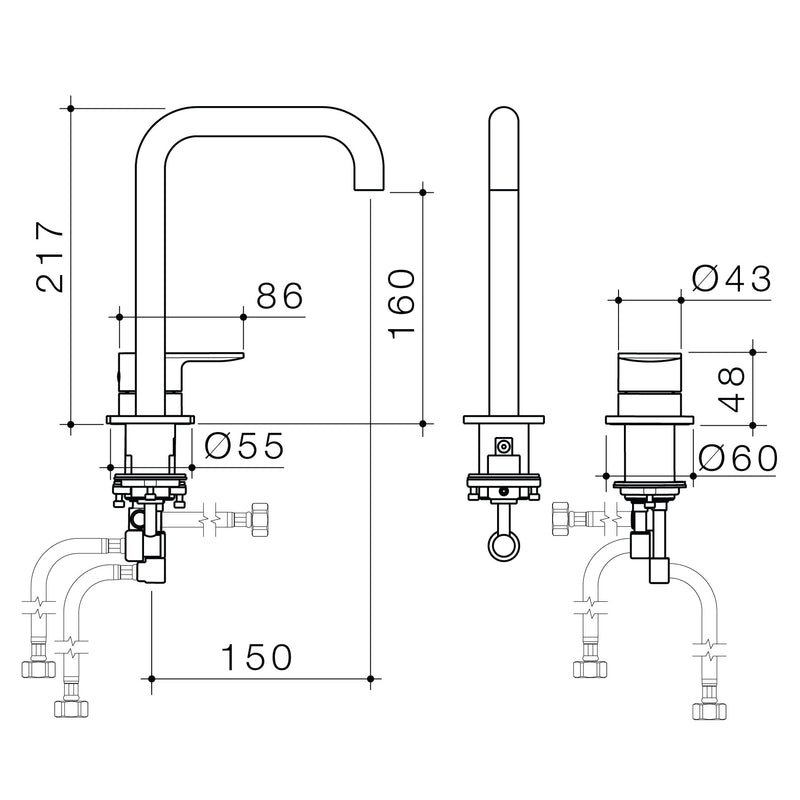 Caroma Urbane II Hob Basin Mixer Set 150mm Brushed Nickel - Sydney Home Centre