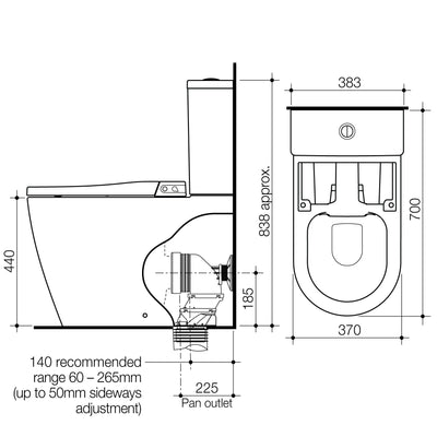 Caroma Urbane II Bidet Cleanflush® Wall Faced Close Coupled Back Entry Toilet Suite with GermGard® - Sydney Home Centre