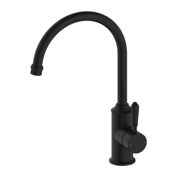 Nero York Kitchen Mixer Goosneck Spout With Metal Lever Matte Black - Sydney Home Centre