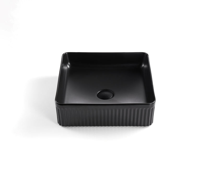 Ceto Cascade Fluted Square 415mm Above Counter Basin Non Overflow Matte Black - Sydney Home Centre