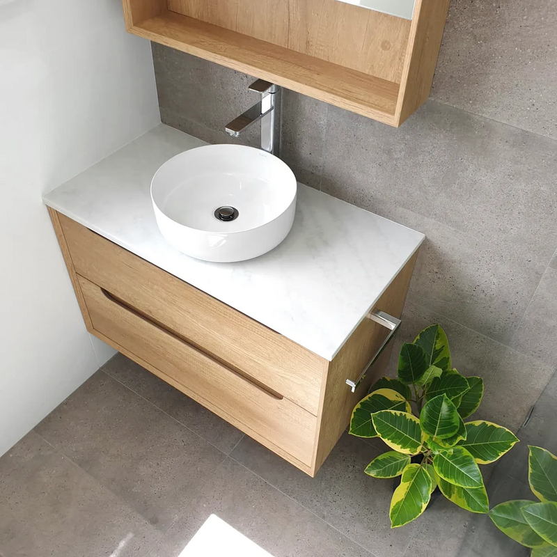 Otti Byron 900mm Wall Hung Vanity Natural Oak (Cabinet Only) - Sydney Home Centre