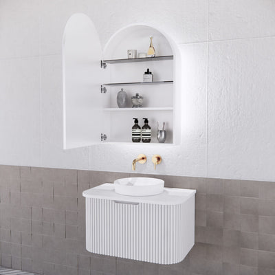 Riva Paris 600mm x 870mm Matte White Arch LED Shaving Cabinet - Sydney Home Centre