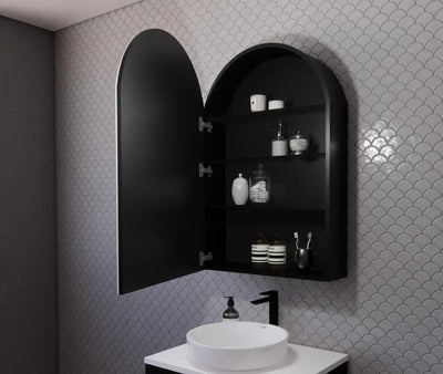 Riva London 600mm x 870mm Matte Black Arch Shaving Cabinet - Sydney Home Centre