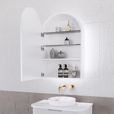 Riva Paris 600mm x 870mm Matte White Arch LED Shaving Cabinet - Sydney Home Centre