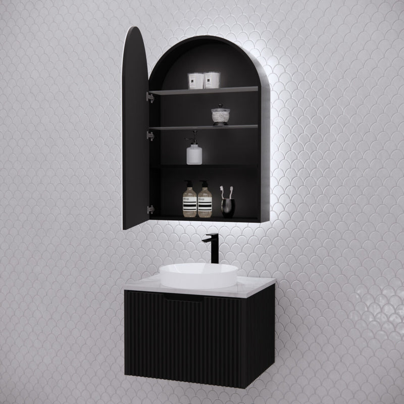 Riva Paris 600mm x 870mm Matte Black Arch LED Shaving Cabinet - Sydney Home Centre