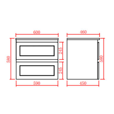 Ceto Fremantle 600mm Double Drawer Wall Hung Vanity Matte Grey (Quartz Stone Top) - Sydney Home Centre