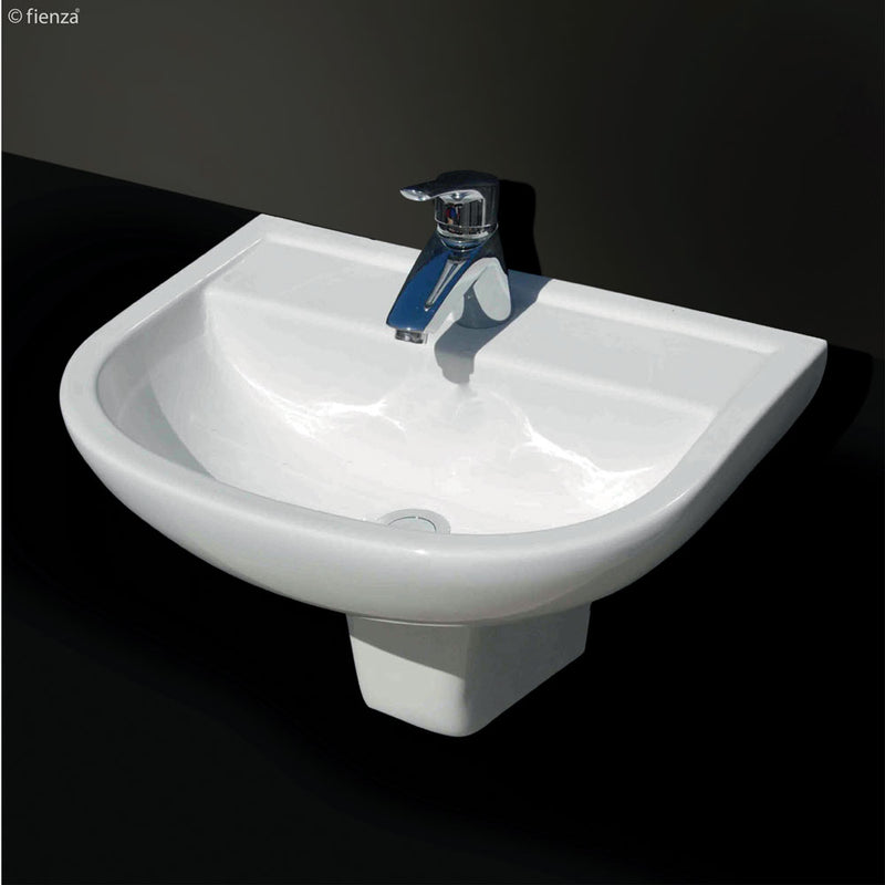 Fienza RAK X500 3 Tap Holes Wall Basin With Integral Shroud Gloss White - Sydney Home Centre