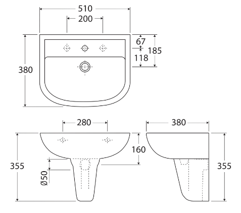 Fienza RAK X500 1 Tap Hole Wall Basin With Integral Shroud Gloss White - Sydney Home Centre