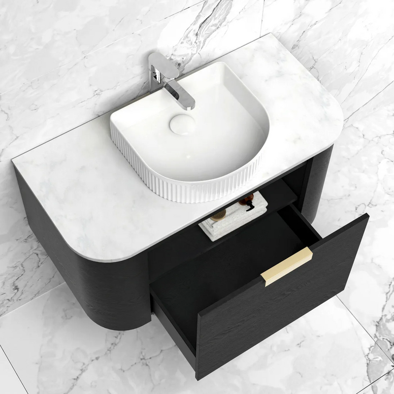 Otti Bondi 750mm Curve Vanity Black Oak (Cabinet Only) - Sydney Home Centre