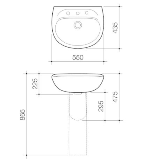 Caroma Caravelle Wall Basin No Tap Hole White - Sydney Home Centre