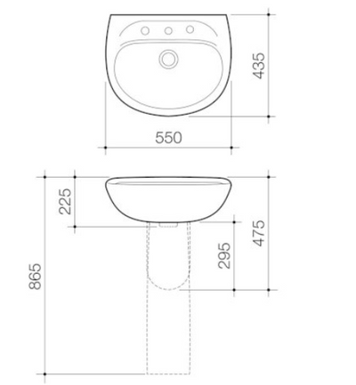 Caroma Caravelle Wall Basin 3 Tap Hole White - Sydney Home Centre