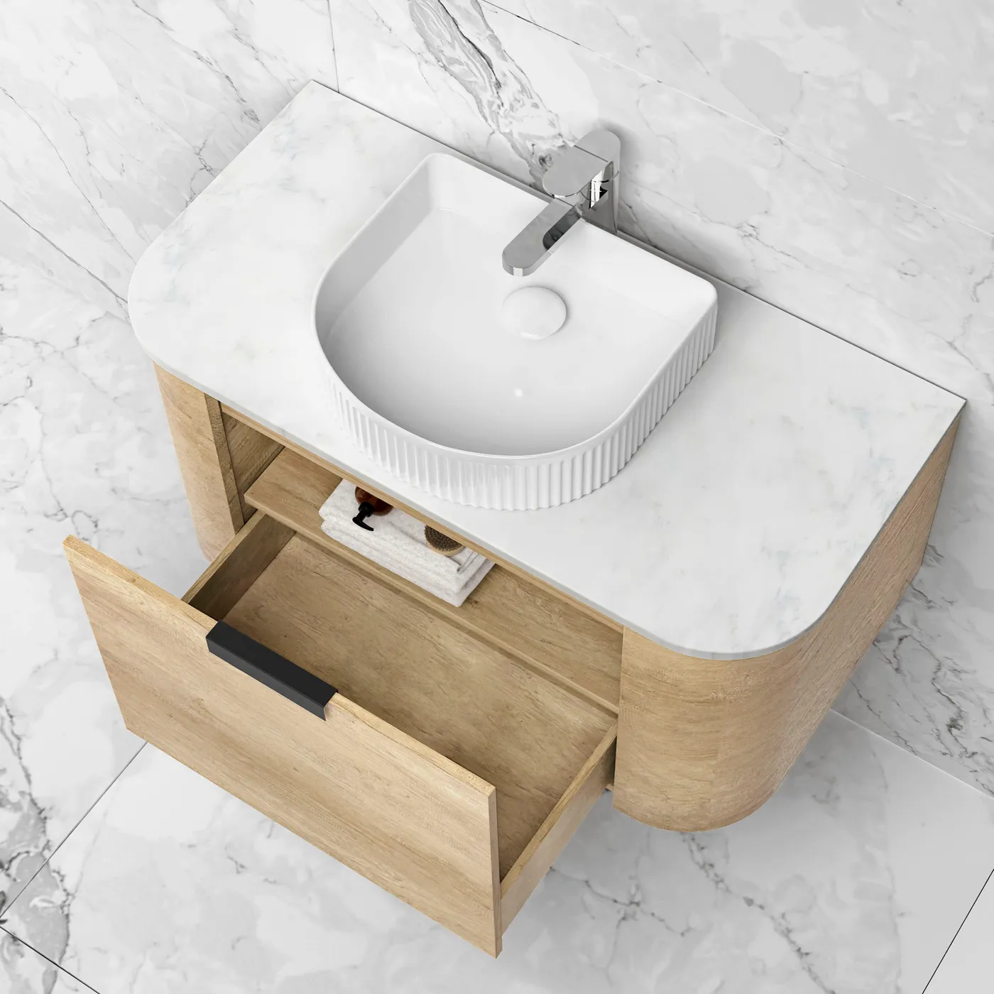 Otti Bondi 750mm Curve Vanity Natural Oak (Cabinet Only) - Sydney Home Centre