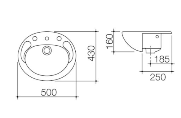 Caroma Concorde 500 Semi Recessed Basin 3 Tap Hole White - Sydney Home Centre