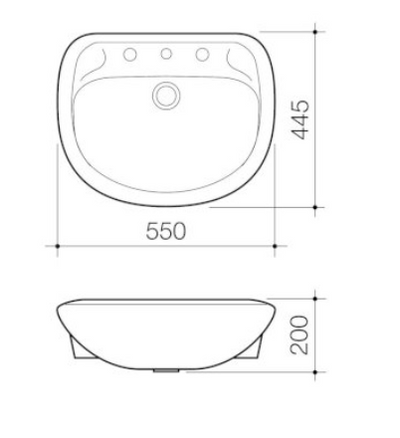 Caroma Caravelle 550 Semi Recessed Basin 3 Tap Hole White - Sydney Home Centre