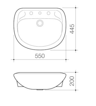 Caroma Caravelle 550 Semi Recessed Basin 3 Tap Hole White - Sydney Home Centre