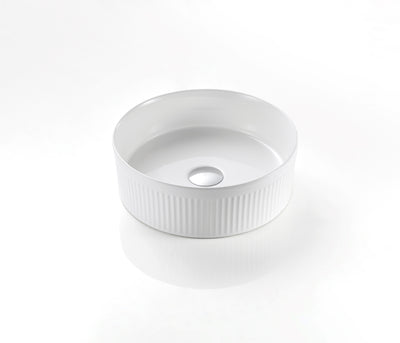 Ceto Cascade Fluted Round 410mm Above Counter Basin Non Overflow Matte White - Sydney Home Centre