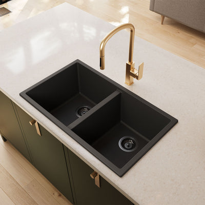 Fienza Kuro Granite 34L/34L Double Bowl Kitchen Sink