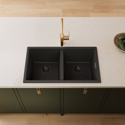 Fienza Kuro Granite 34L/34L Double Bowl Kitchen Sink