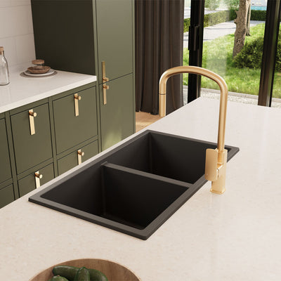 Fienza Kuro Granite 34L/34L Double Bowl Kitchen Sink