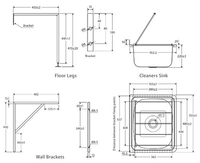 Fienza Cleaners Stainless Steel Sink with Wall Brackets Kit - Sydney Home Centre