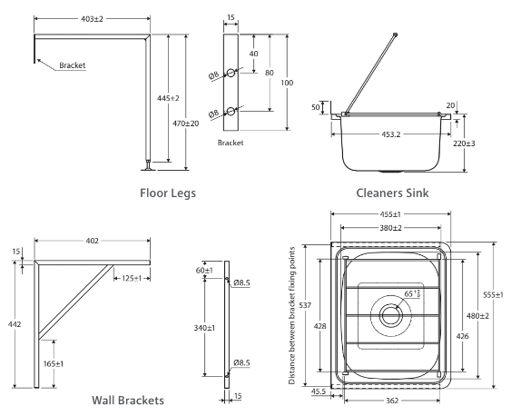 Fienza Cleaners Stainless Steel Sink with Wall Brackets Kit - Sydney Home Centre