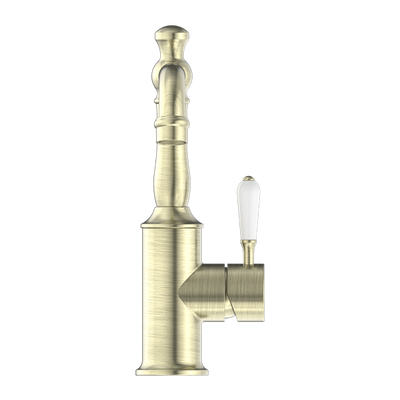 Nero York Basin Mixer With White Porcelain Lever Aged Brass - Sydney Home Centre