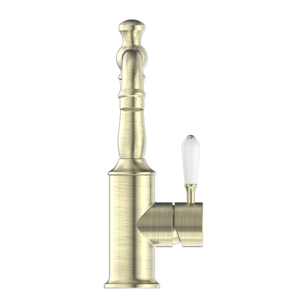 Nero York Basin Mixer With White Porcelain Lever Aged Brass - Sydney Home Centre