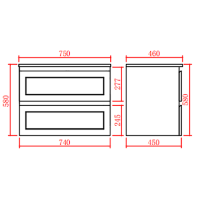 Ceto Fremantle 750mm Double Drawer Wall Hung Vanity Matte Black (Quartz Stone Top) - Sydney Home Centre