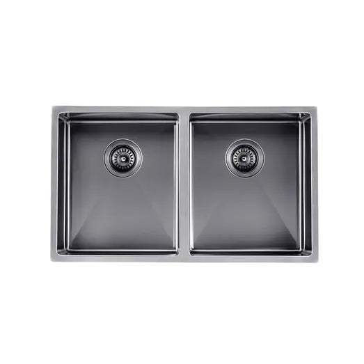 Aguzzo Stainless Steel Kitchen Sink 770mm Double Bowl Top/Under Mount Gunmetal Grey - Sydney Home Centre