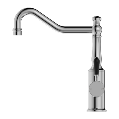 Nero York Kitchen Mixer Hook Spout With Black Porcelain Lever Chrome - Sydney Home Centre