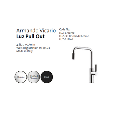 Armando Vicario Luz Kitchen Mixer With Pull Out Matte Black