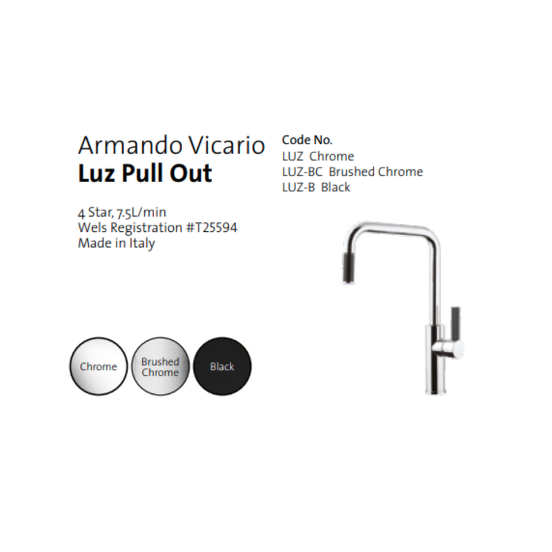 Armando Vicario Luz Kitchen Mixer With Pull Out Matte Black