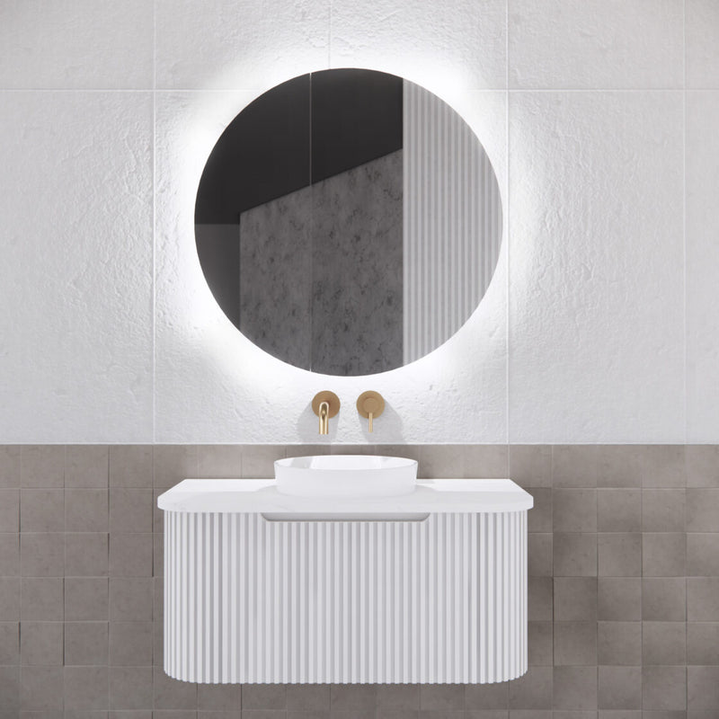 Riva Paris 800mm Matte White Round LED Shaving Cabinet - Sydney Home Centre