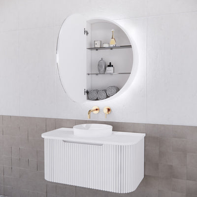 Riva Paris 800mm Matte White Round LED Shaving Cabinet - Sydney Home Centre